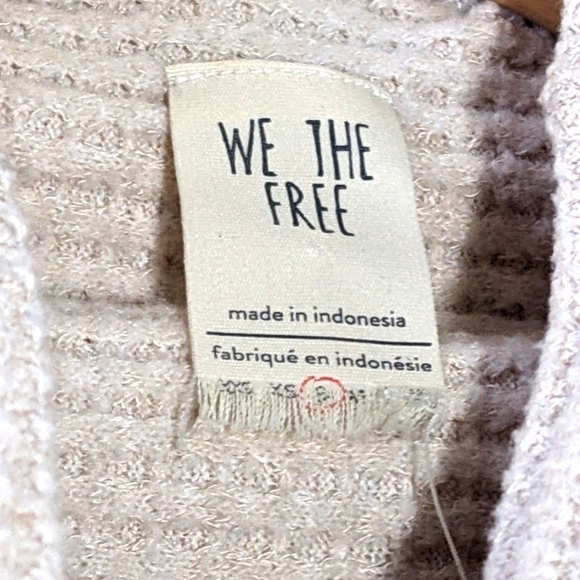 Free People Kitty Thermal Waffle Knit Top Cream Pink Mockneck Long Sleeve Size S - Picture 9 of 11